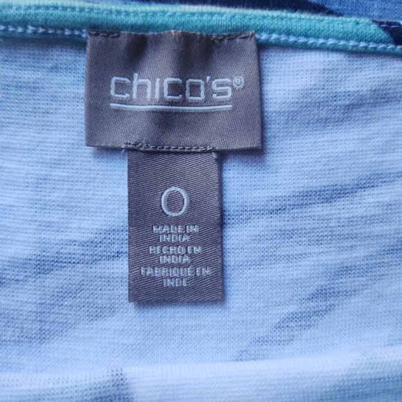 CHICOS 0 Dress Blue GreenTan White Multi Floral Sleeveless Hi Low Casual Small - Picture 4 of 5